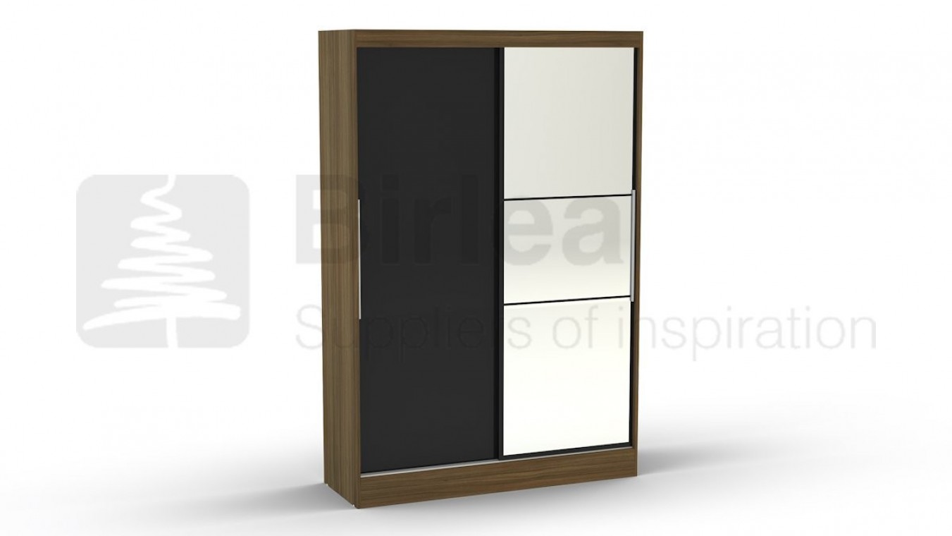 Lynx 2 Door Sliding Wardrobe with Mirror Walnut and Black