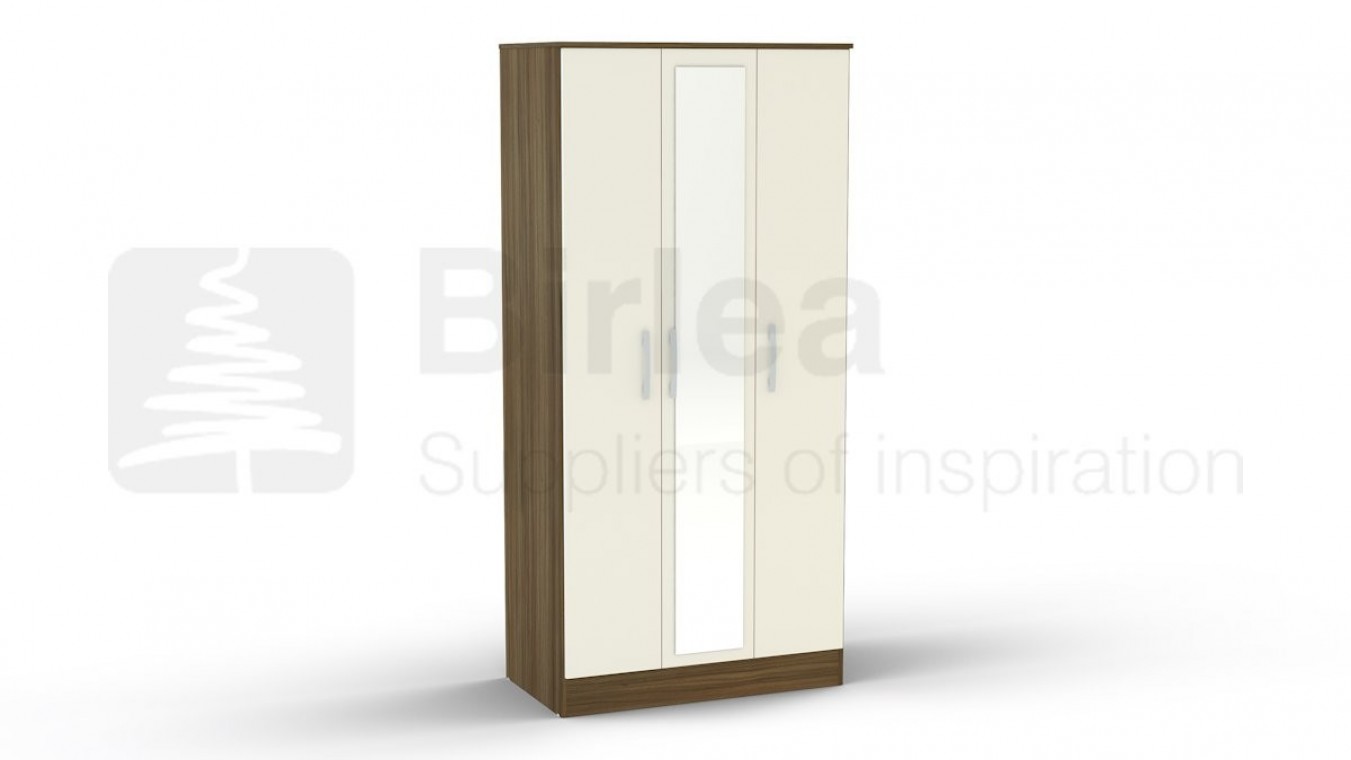 Lynx 3 Door Wardrobe With Mirror Walnut And Cream Wardrobes At